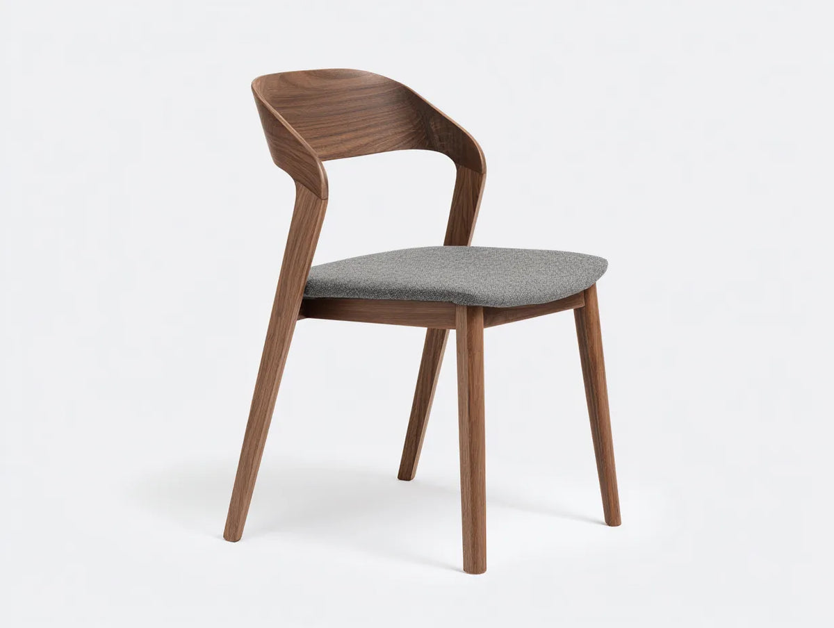 Chaise de salle à manger 51×54×81 cm – tissu gris et bois brun – dossier ajouré courbé