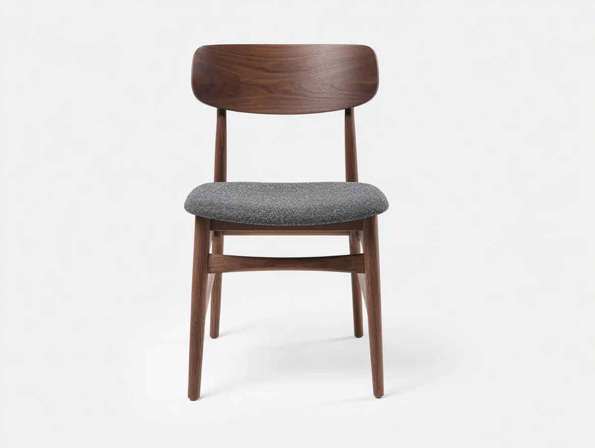 Chaise de salle à manger 50×53×82 cm – tissu gris foncé et bois brun – dossier bois galbé