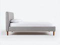 Lit rembourré 215×110×105 cm – tissu gris clair et bois brun – tête de lit haute contemporaine