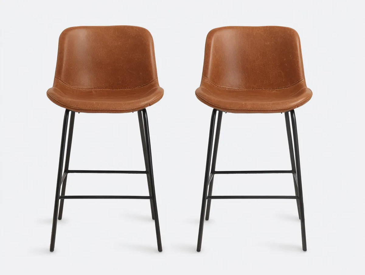 Tabourets de bar 48×52×102 cm - similicuir marron et métal noir - style moderne pour salle à manger