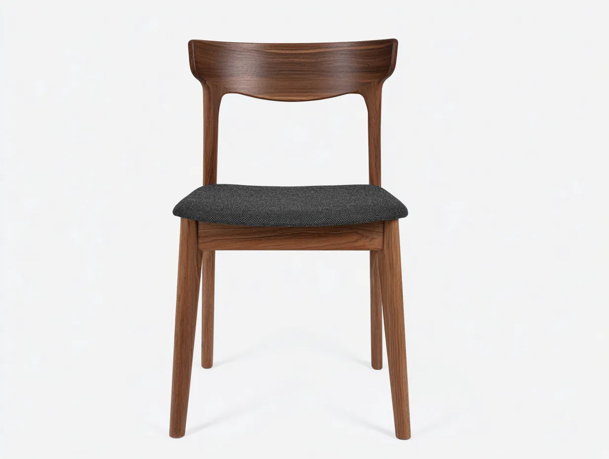Chaise de salle à manger en bois de noyer 52×50×82 cm - brun/gris foncé - dossier ouvert