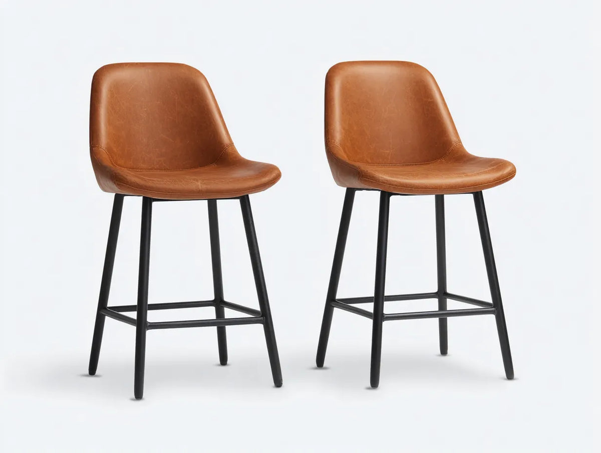 Tabourets de bar 48×52×98 cm – cuir marron et métal noir – pour salle à manger