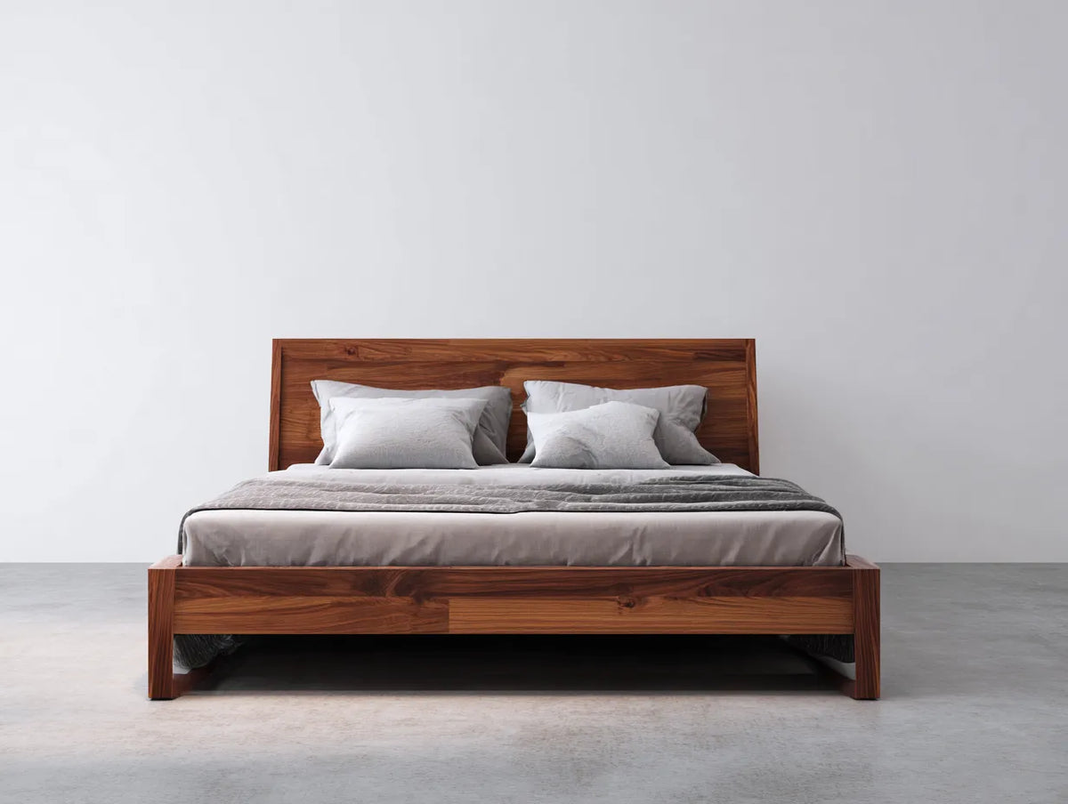 Lit double en bois 200x160x100 cm - marron - tête de lit pleine pour chambre à coucher