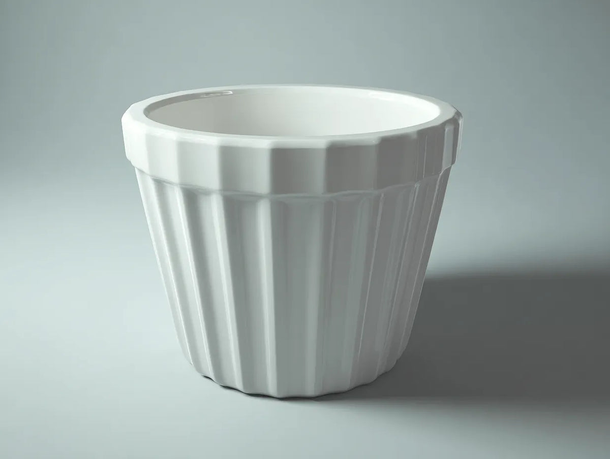 Pot à fleurs rond 42×42×38 cm – plastique blanc – relief cannelé pour terrasse