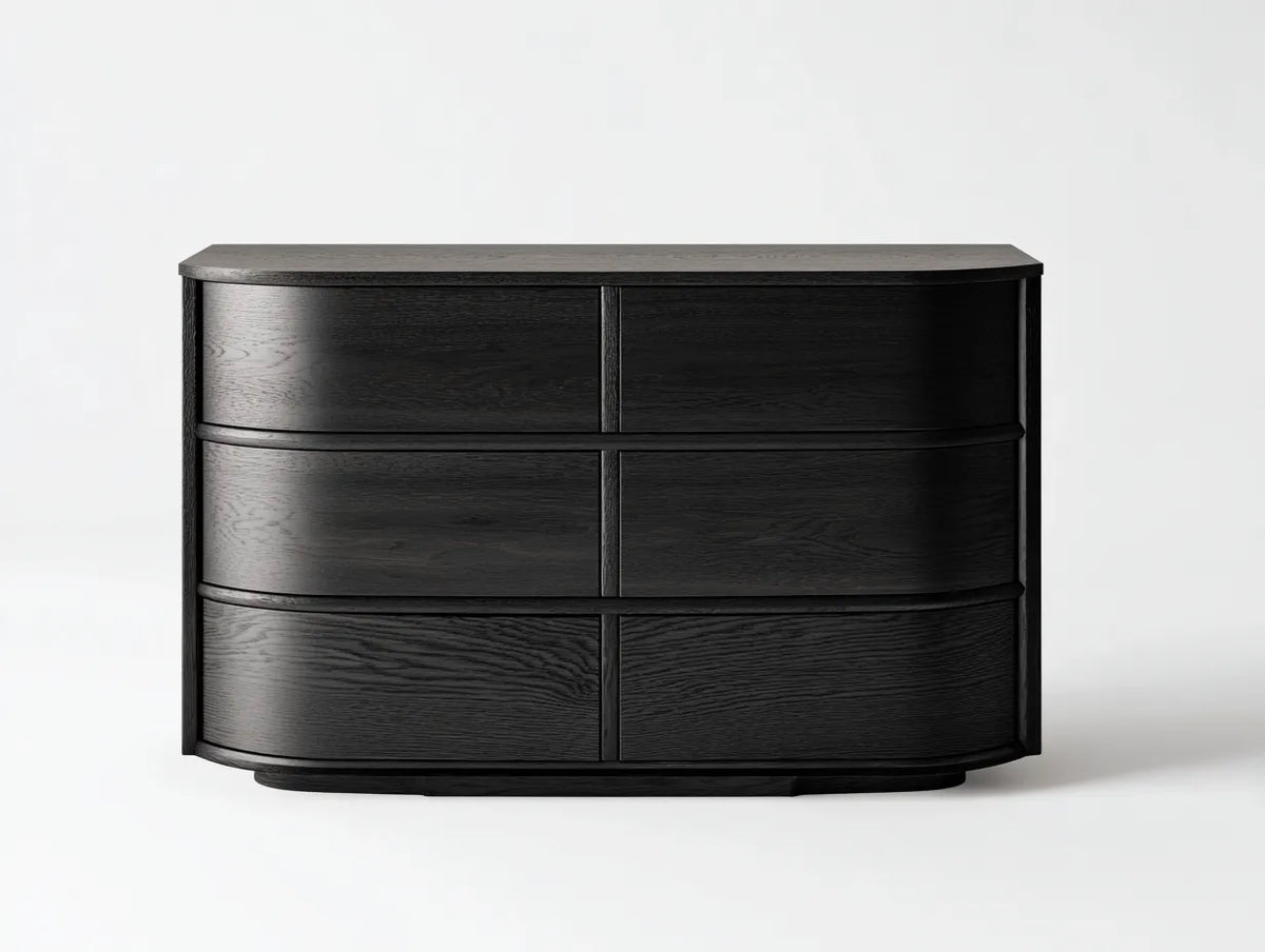 Meuble de rangement en bois 120×48×78 cm – noir – façade galbée contemporaine